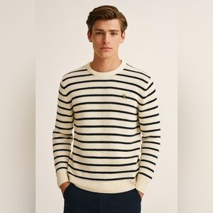 American Eagle Men’s‎ Striped Crewneck Sweater Medium Athletic Fit 100% Cotton